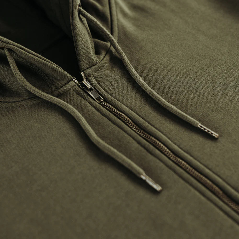 Organic Cotton Zip-Up Sweatshirt- Military Green